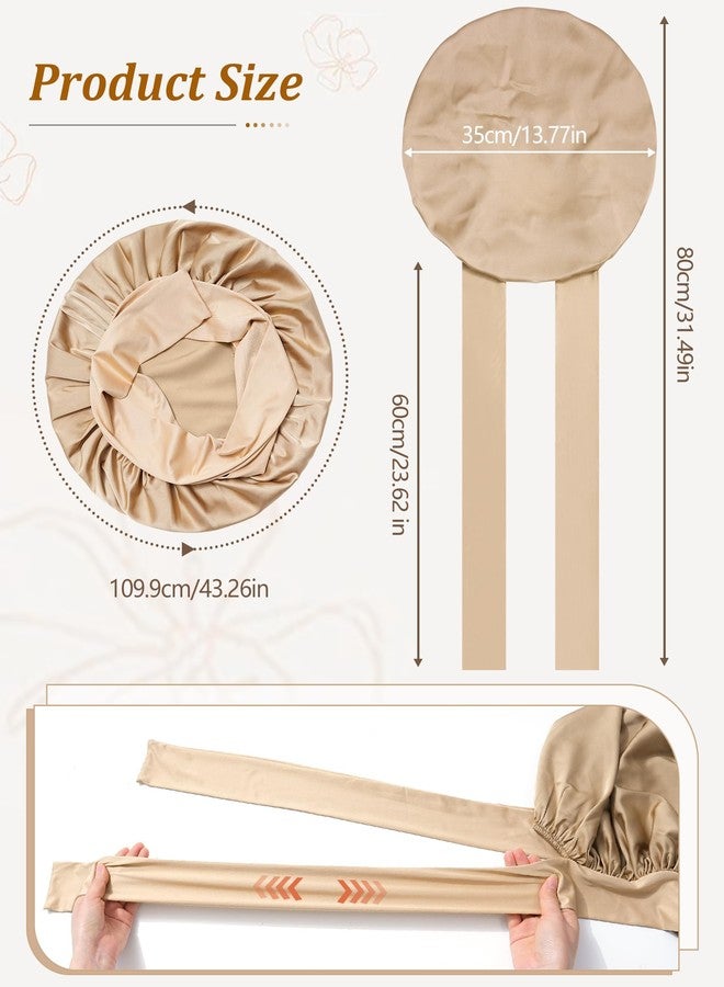 سي اتش ال اي انس اس قبعة نوم من الساتان للنساء، قبعة نوم حريرية للشعر المجعد، غطاء رأس برباط مطاطي، قبعة ليلية بلون الشمبانيا الفاتح - Image 2